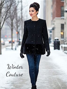 Nonoo New York Elegant Structured 100% Wool Coat w/Real Fur Trim Size 8